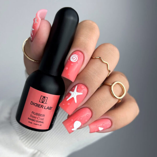 rubber base gél lakk alap valódi gumival, magic coral, 10 ml
